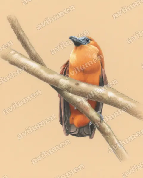 Colored pencil illustration: Perissocephalus tricolor (Capuchinbird)