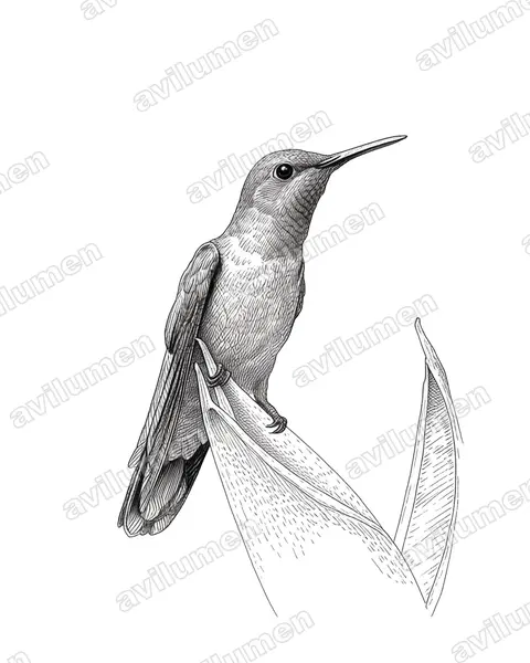 Illustration im Stil Tusche: Schuppenbrustkolibri (Phaeochroa cuvierii)