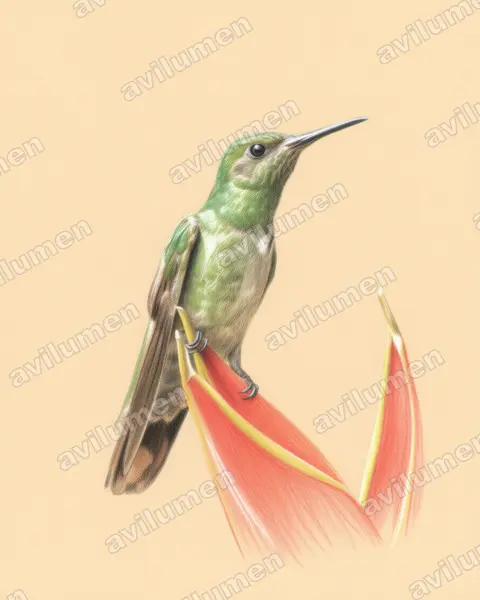 Illustration im Stil Buntstift: Schuppenbrustkolibri (Phaeochroa cuvierii)