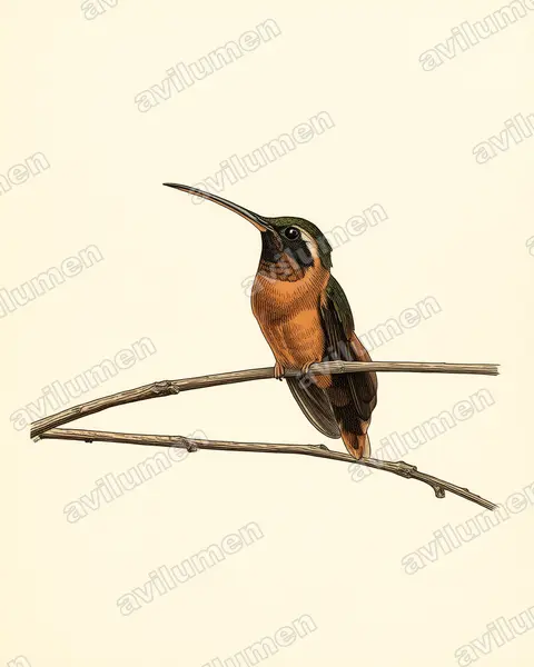 Ilustración en Lámina antigua: Phaethornis aethopygus (Ermitaño de Tapajós)