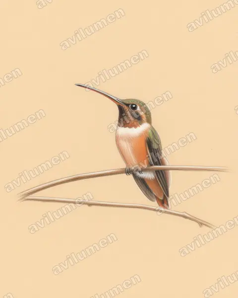 Ilustración en Lápiz de color: Phaethornis aethopygus (Ermitaño de Tapajós)