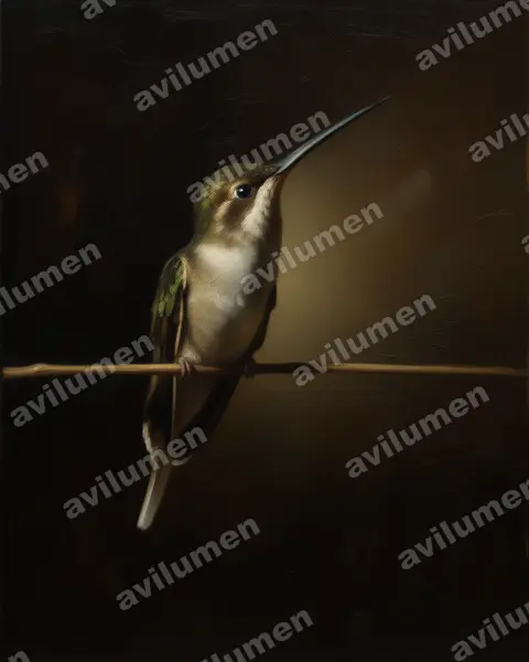 Illustration im Stil Öl: Fleckenkehl-Schattenkolibri (Phaethornis anthophilus)