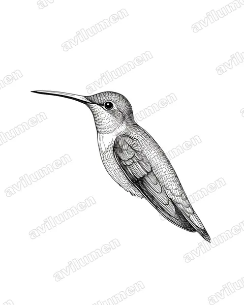 Illustration im Stil Tusche: Schwarzkehl-Schattenkolibri (Phaethornis atrimentalis)
