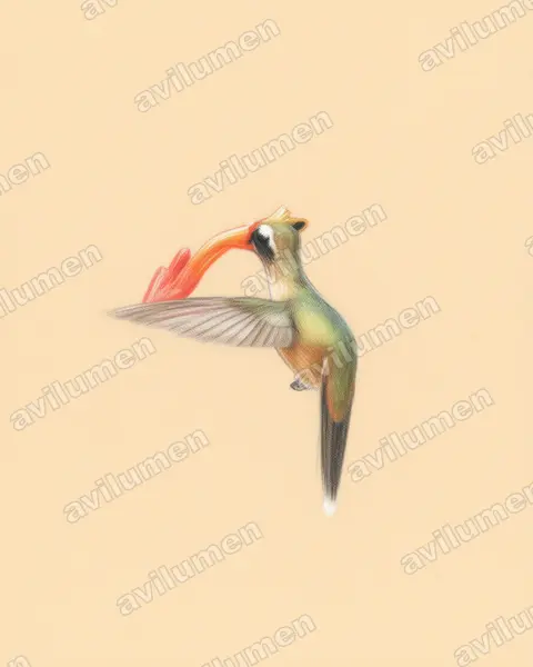 Illustration im Stil Buntstift: Schwarzkehl-Schattenkolibri (Phaethornis atrimentalis)