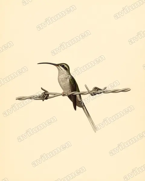 乌顶隐蜂鸟（Phaethornis augusti）的古典图版插画