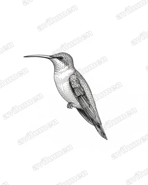 乌顶隐蜂鸟（Phaethornis augusti）的钢笔墨线插画