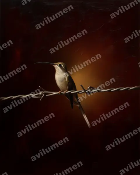 乌顶隐蜂鸟（Phaethornis augusti）的油画插画