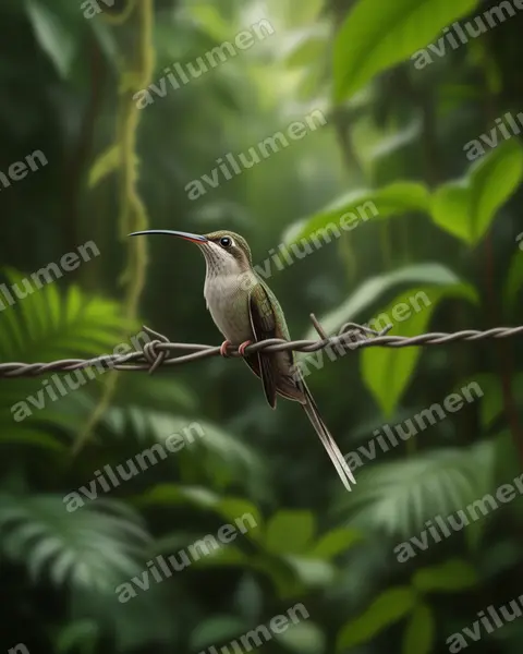 乌顶隐蜂鸟（Phaethornis augusti）的写实插画