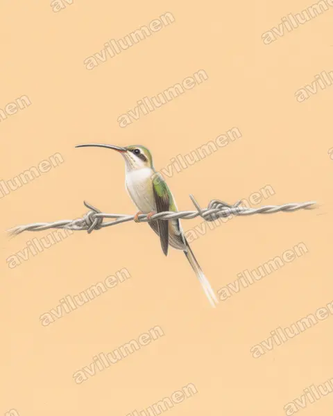 乌顶隐蜂鸟（Phaethornis augusti）的彩色铅笔插画