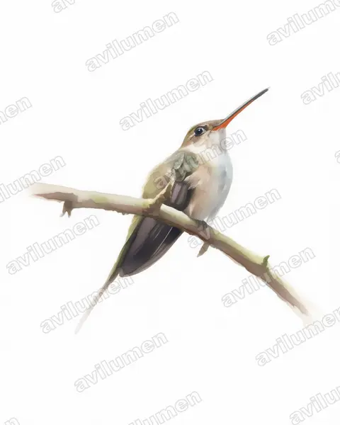 直嘴隐蜂鸟(Phaethornis bourcieri)的水彩插画