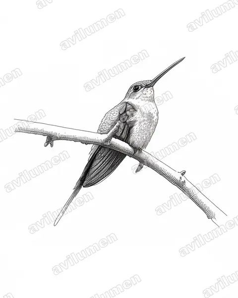 直嘴隐蜂鸟(Phaethornis bourcieri)的钢笔墨线插画