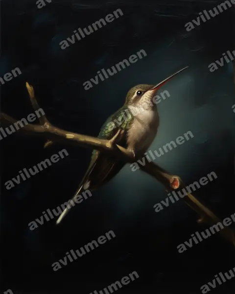 直嘴隐蜂鸟(Phaethornis bourcieri)的油画插画