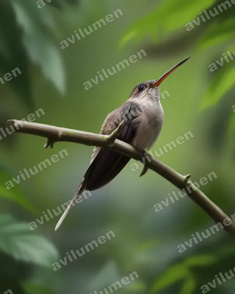 直嘴隐蜂鸟(Phaethornis bourcieri)的写实插画