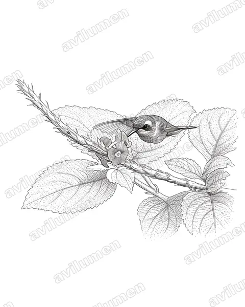 Illustration im Stil Tusche: Schwanzbinden-Schattenkolibri (Phaethornis griseogularis)