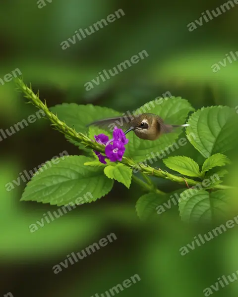 Illustration im Stil Realistisch: Schwanzbinden-Schattenkolibri (Phaethornis griseogularis)