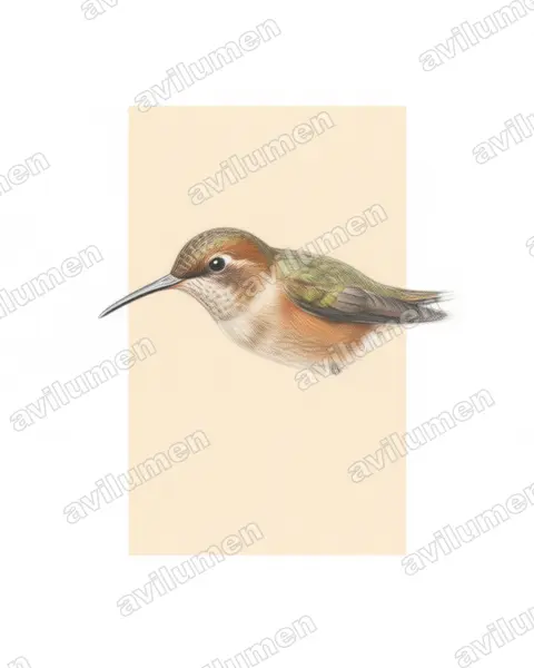 Illustration im Stil Buntstift: Schwanzbinden-Schattenkolibri (Phaethornis griseogularis)