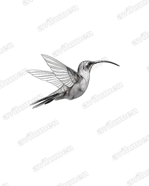 Ilustración en Tinta: Phaethornis guy (Ermitaño verde)
