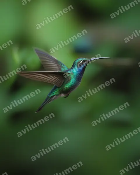 Ilustración en Realista: Phaethornis guy (Ermitaño verde)