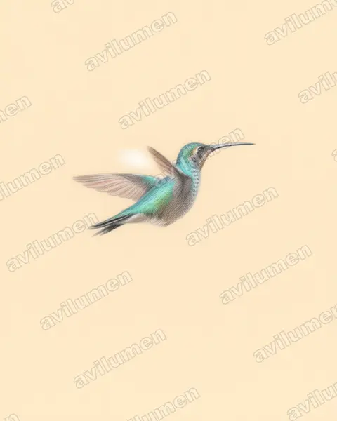 Ilustración en Lápiz de color: Phaethornis guy (Ermitaño verde)