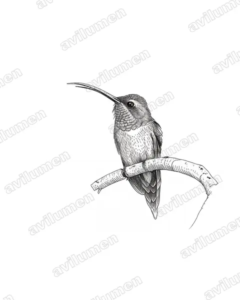 Ilustración en Tinta: Phaethornis idaliae (Ermitaño pigmeo​)