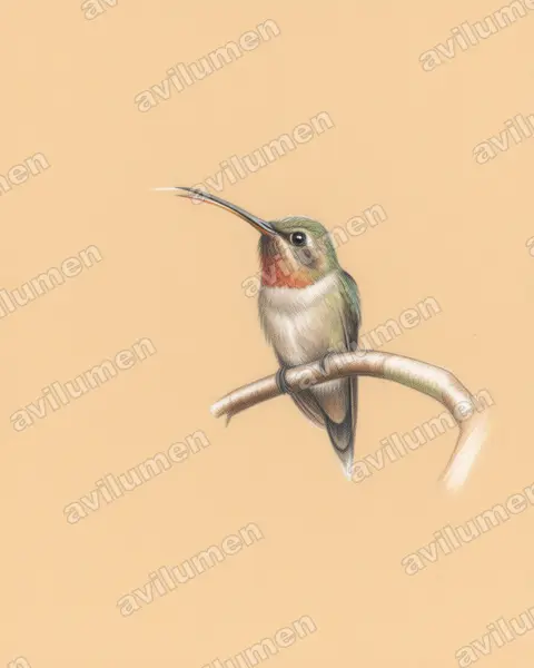 Ilustración en Lápiz de color: Phaethornis idaliae (Ermitaño pigmeo​)