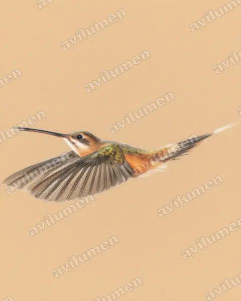 Ilustración en Lápiz de color: Phaethornis koepckeae (Ermitaño de Koepcke​)