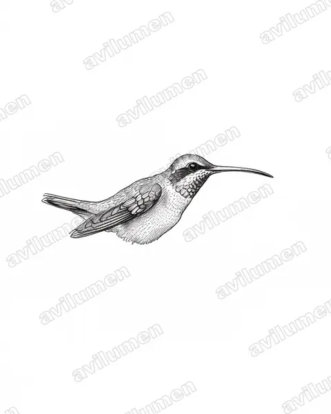 Illustration Encre : Phaethornis longuemareus (Ermite nain)