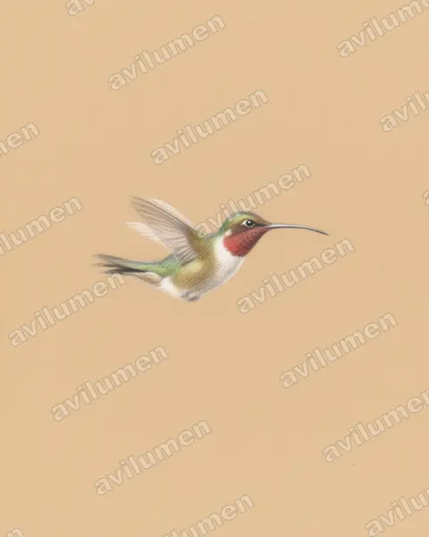 Illustration Crayon de couleur : Phaethornis longuemareus (Ermite nain)