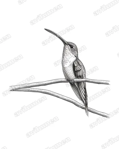 Illustration im Stil Tusche: Dunkler Schattenkolibri (Phaethornis malaris)