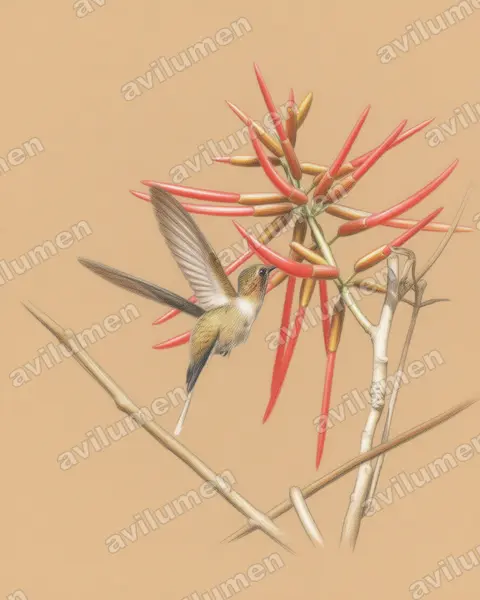 Illustration im Stil Buntstift: Mexikoschattenkolibri (Phaethornis mexicanus)