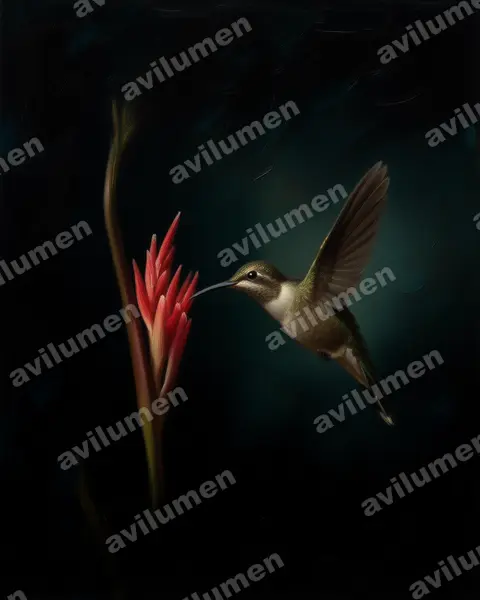 Ilustración en Óleo: Phaethornis nattereri (Ermitaño de Natterer​)
