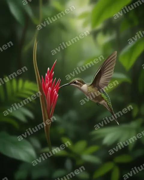 Ilustración en Realista: Phaethornis nattereri (Ermitaño de Natterer​)