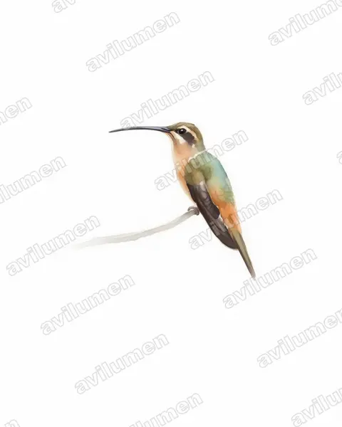 Illustration im Stil Aquarell: Zimtroter Schattenkolibri (Phaethornis pretrei)
