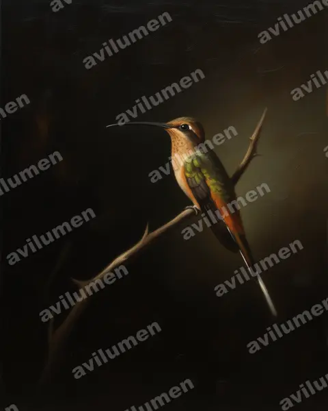 Illustration im Stil Öl: Zimtroter Schattenkolibri (Phaethornis pretrei)