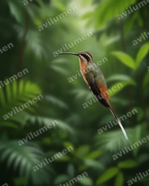 Illustration im Stil Realistisch: Zimtroter Schattenkolibri (Phaethornis pretrei)