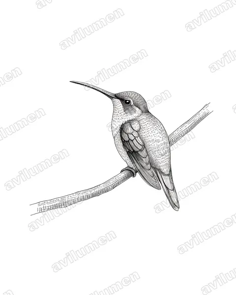 Illustration im Stil Tusche: Rotschattenkolibri (Phaethornis ruber)