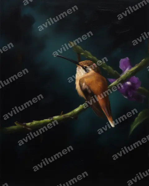 Illustration im Stil Öl: Rotschattenkolibri (Phaethornis ruber)