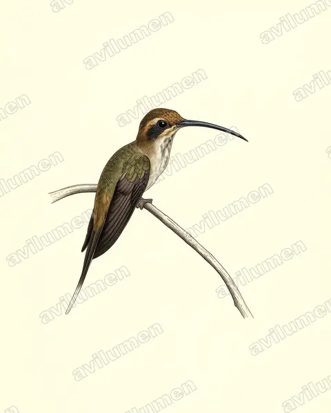 斑喉隐蜂鸟(Phaethornis rupurumii)的古典图版插画