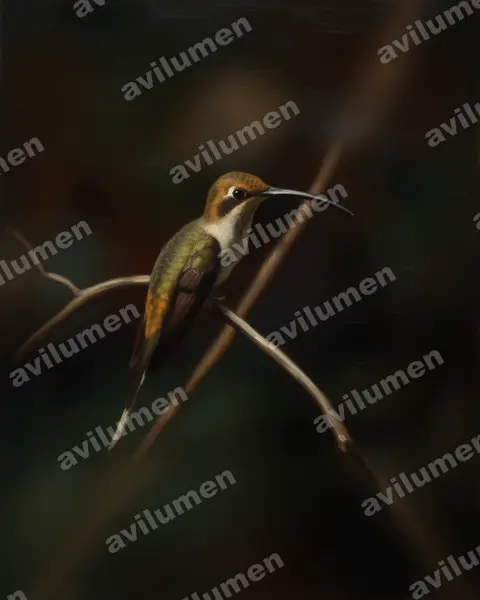 斑喉隐蜂鸟(Phaethornis rupurumii)的油画插画