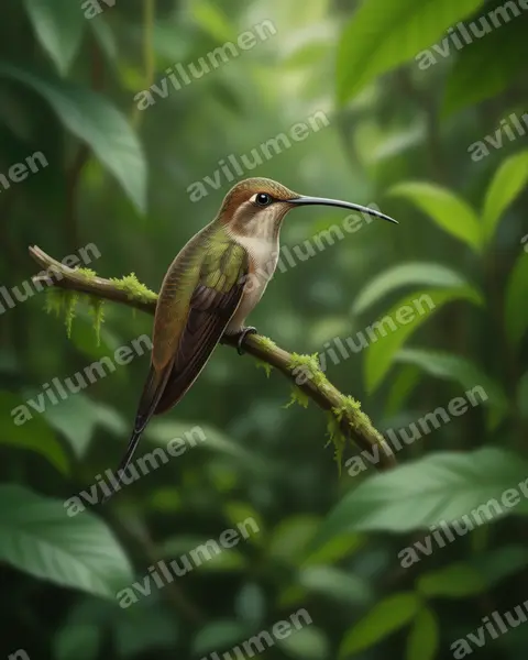 斑喉隐蜂鸟(Phaethornis rupurumii)的写实插画
