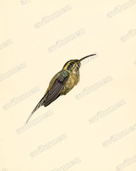 Illustration im Stil Historische Tafel: Dunkelkehl-Schattenkolibri (Phaethornis squalidus)