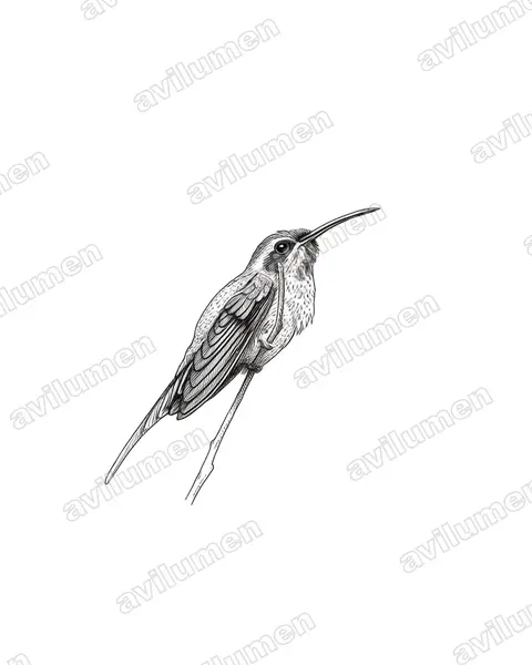 Illustration im Stil Tusche: Dunkelkehl-Schattenkolibri (Phaethornis squalidus)