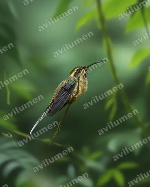 Illustration im Stil Realistisch: Dunkelkehl-Schattenkolibri (Phaethornis squalidus)
