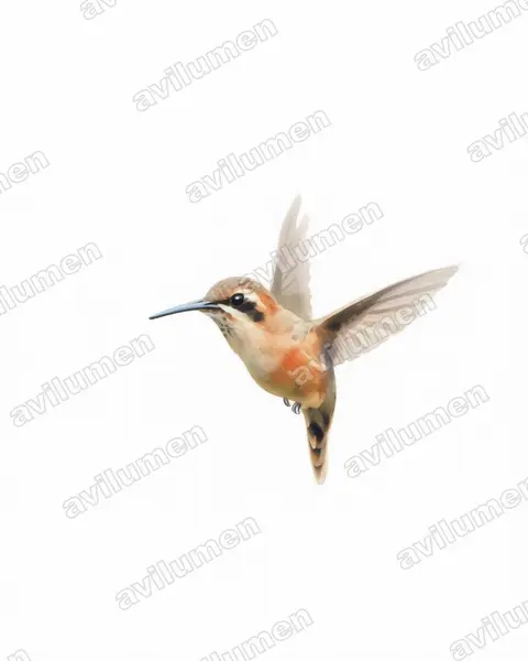 纹喉隐蜂鸟（Phaethornis striigularis）的水彩插画