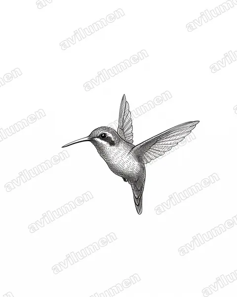 纹喉隐蜂鸟（Phaethornis striigularis）的钢笔墨线插画