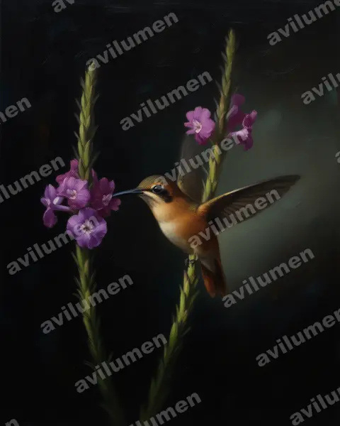 纹喉隐蜂鸟（Phaethornis striigularis）的油画插画