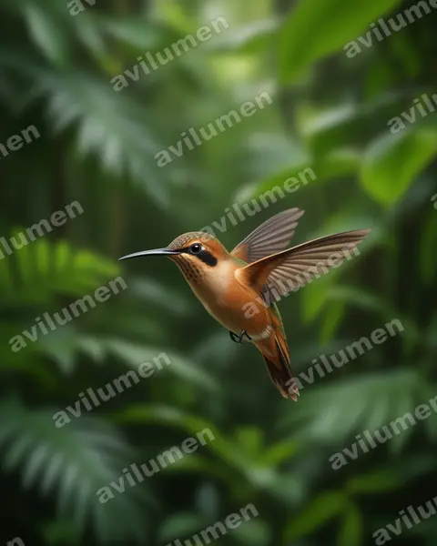 纹喉隐蜂鸟（Phaethornis striigularis）的写实插画