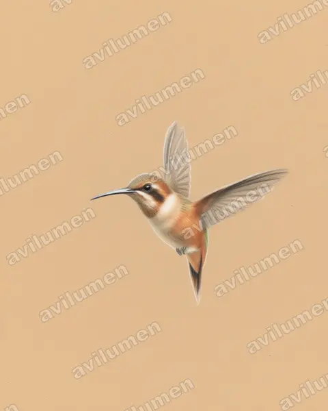 纹喉隐蜂鸟（Phaethornis striigularis）的彩色铅笔插画