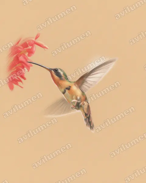 Illustration im Stil Buntstift: Stuarts Zwergschattenkolibri (Phaethornis stuarti)