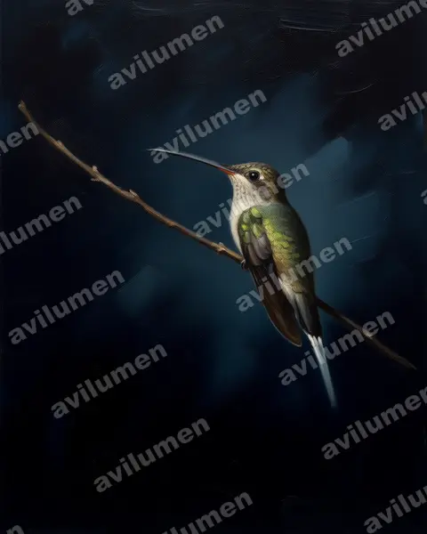 东长尾隐蜂鸟（Phaethornis superciliosus）的油画插画